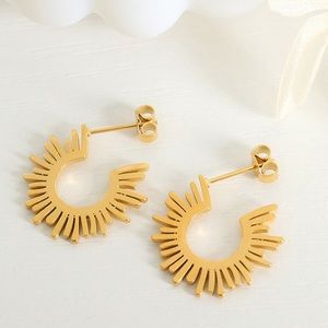 COPY - Gold sun rays C open hoop earrings